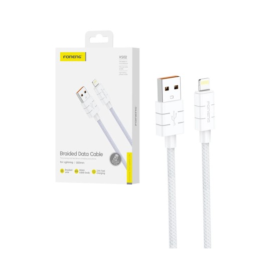 Cabo Foneng XS02 Braided Lightning 2.4A 1,2M Branco